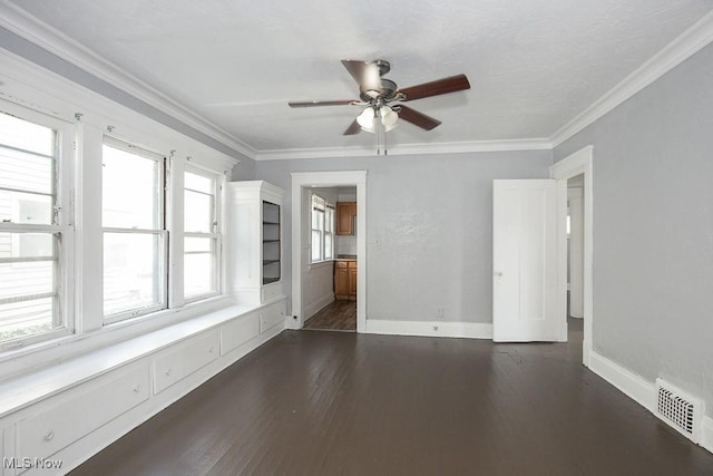 11515 Hopkins Ave, Cleveland, OH 44108 - spare room with a ceiling fan, dark wood-type flooring, and crown molding