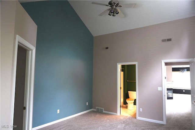 194 Vista Cir, North Olmsted, OH 44070 - unfurnished bedroom featuring high vaulted ceiling, carpet flooring, and ensuite bath