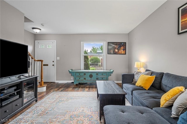 2400 Arlington Dr, Lyndhurst, OH 44124 - living room featuring dark wood-style flooring and baseboards