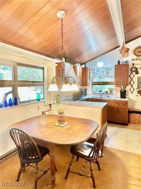 186 Bennett Blvd, Wintersville, OH 43953 - dining space featuring wooden ceiling, plenty of natural light, and light tile patterned flooring