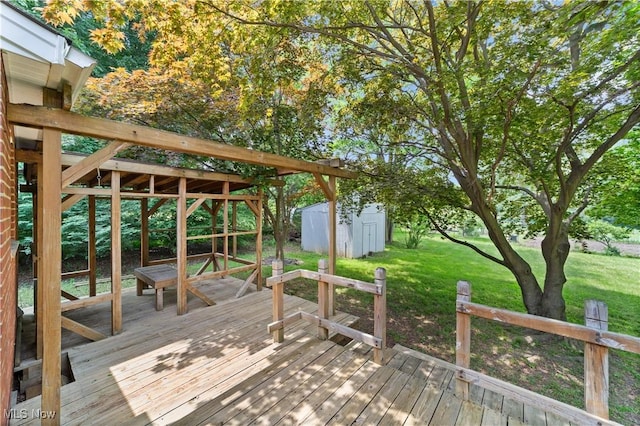 792 Miner Rd, Highland Heights, OH 44143 - wooden terrace with a shed and a yard