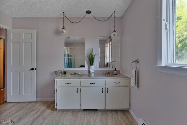 3378 State Route 164, Leetonia, OH 44431 - full bath featuring double vanity, a textured ceiling, a shower, and wood finished floors