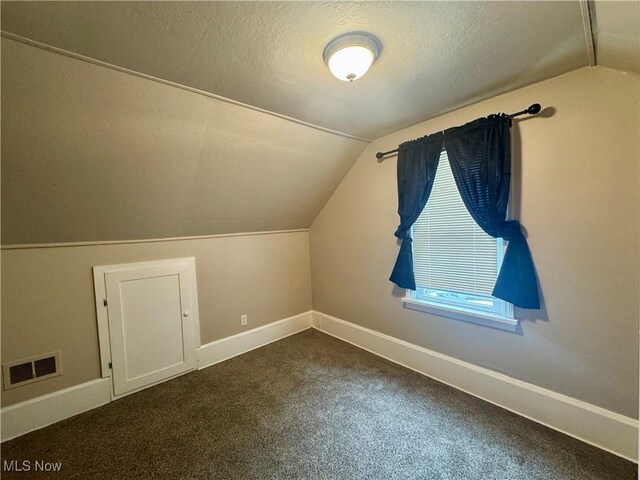 2420 Empire Rd NE, Canton, OH 44705 - additional living space with lofted ceiling, dark carpet, and a textured ceiling