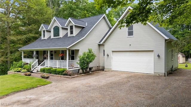 12230 Country Oaks Trl, Chardon, OH 44024 - cape cod-style house with covered porch, asphalt driveway, a shingled roof, and a front yard