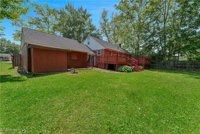 374 Glendola Ave NW, Warren, OH 44483 - rear view of house featuring a wooden deck, stairs, and a shingled roof