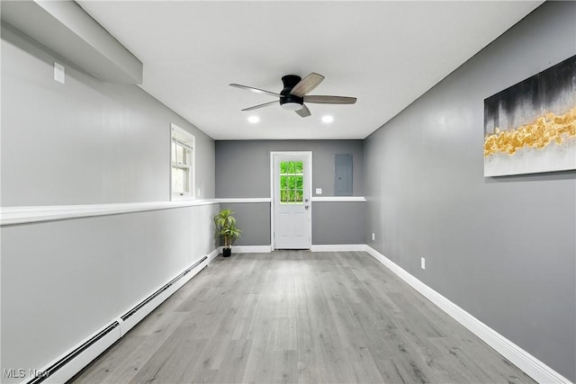 5417 Edgewood Dr, Lorain, OH 44053 - unfurnished room with baseboard heating, ceiling fan, wood finished floors, and electric panel