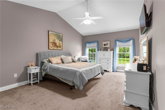 3202 S Lipkey Rd, North Jackson, OH 44451 - bedroom with vaulted ceiling, light carpet, and a ceiling fan