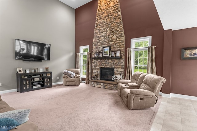 3202 S Lipkey Rd, North Jackson, OH 44451 - living area with high vaulted ceiling and a stone fireplace