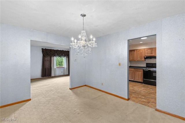 53979 Colerain Pike, Martins Ferry, OH 43935 - unfurnished dining area with a chandelier and light carpet