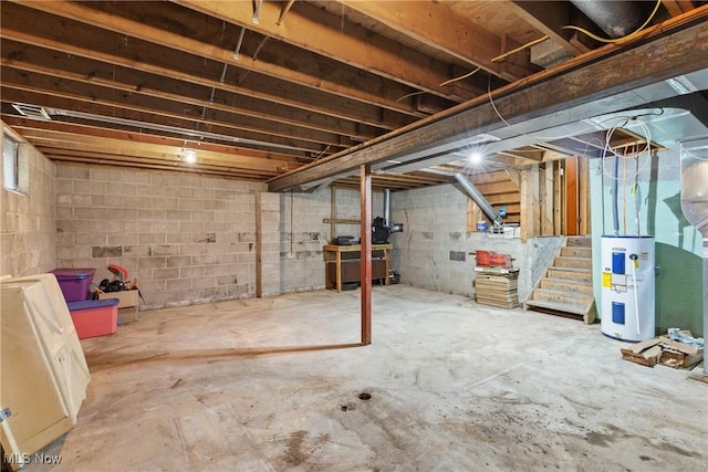 53979 Colerain Pike, Martins Ferry, OH 43935 - unfinished basement with electric water heater and stairway