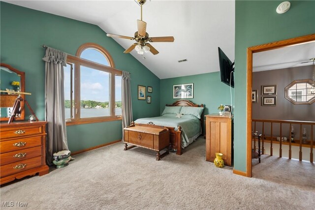 4869 Coleman Dr, Akron, OH 44319 - carpeted bedroom featuring lofted ceiling and ceiling fan