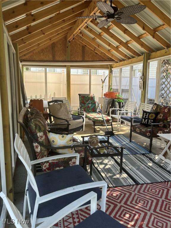3601 State St, Weirton, WV 26062 - sunroom / solarium with vaulted ceiling, a ceiling fan, and outdoor lounge area