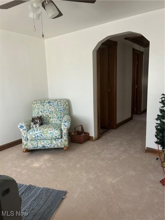 3601 State St, Weirton, WV 26062 - sitting room featuring a ceiling fan, arched walkways, and light colored carpet