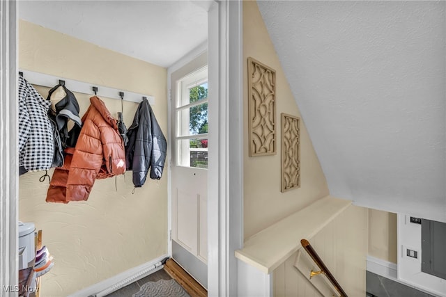 14914 Tudor Ave, Cleveland, OH 44111 - mudroom featuring wood finished floors and lofted ceiling