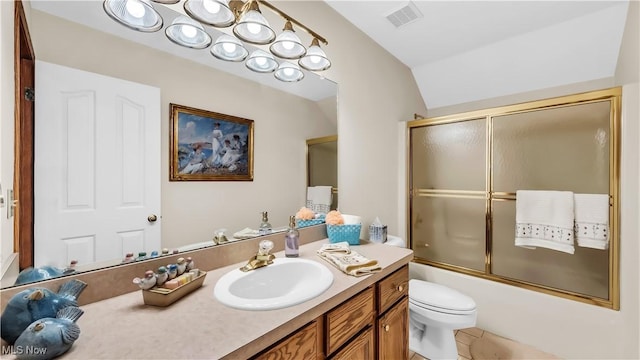 14751 Lancelot Ln E, North Royalton, OH 44133 - full bath with vanity, lofted ceiling, and shower / bath combination with glass door
