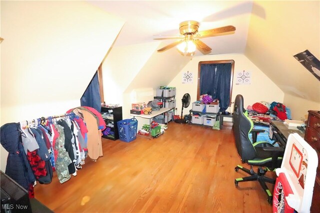 2313 Graustark Path, Wooster, OH 44691 - office featuring wood finished floors, a ceiling fan, and vaulted ceiling