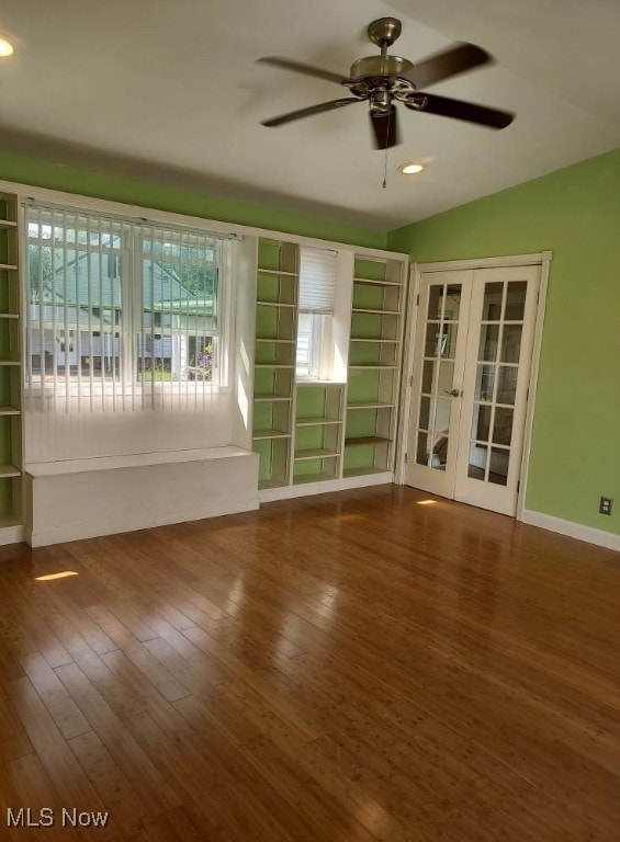 300 37th St, Vienna, WV 26105 - spare room featuring a ceiling fan, french doors, wood finished floors, vaulted ceiling, and recessed lighting
