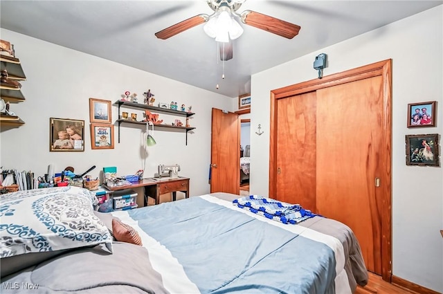 14860 Stoltz Rd, Diamond, OH 44412 - bedroom featuring light wood-style floors, a closet, and ceiling fan