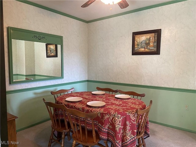 4520 E Wallings Rd, Broadview Heights, OH 44147 - carpeted dining room featuring ceiling fan and ornamental molding