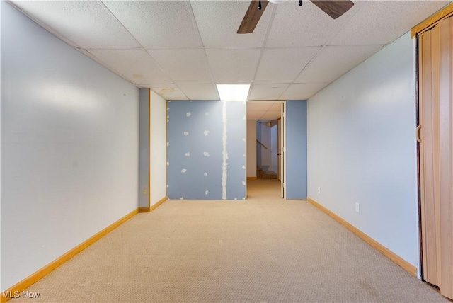 719 Pomeroy Pike, Belpre, OH 45714 - finished basement featuring carpet flooring, a paneled ceiling, and ceiling fan