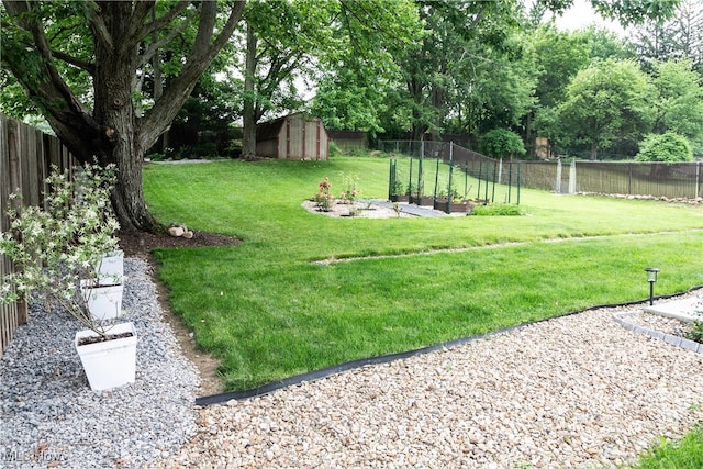 7355 Westview Dr, Boardman, OH 44512 - fenced backyard with a storage unit and a vegetable garden