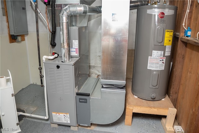 7355 Westview Dr, Boardman, OH 44512 - utility room with water heater, electric panel, and heating unit