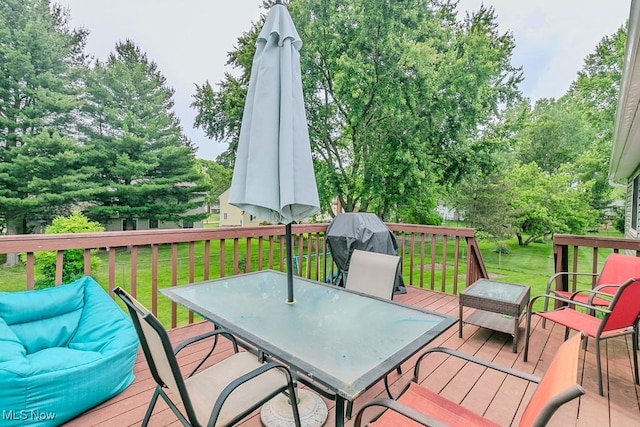1657 Kasserine Ct, Twinsburg, OH 44087 - wooden terrace with outdoor dining area, a lawn, and grilling area