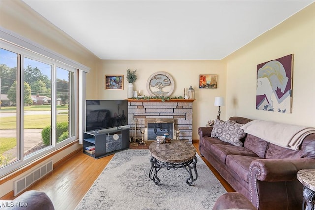 230 Hamilton Blvd, Struthers, OH 44471 - living area with healthy amount of natural light, wood finished floors, and a fireplace