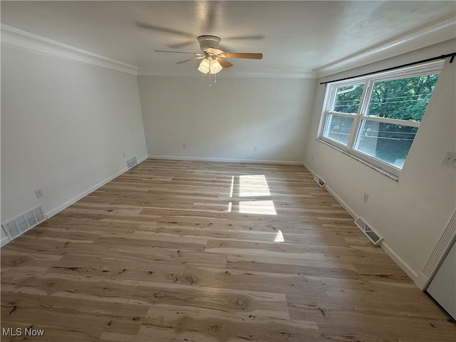 3627 Marland Heights Rd, Weirton, WV 26062 - unfurnished room featuring a ceiling fan, light wood-type flooring, and ornamental molding