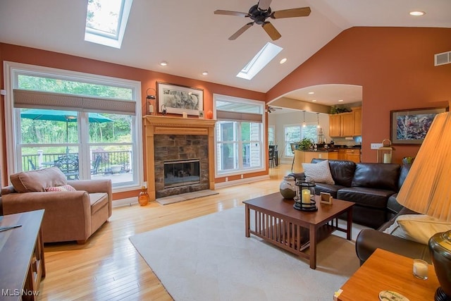 8311 Hemingway Ln, Mentor, OH 44060 - living area with a skylight, a ceiling fan, plenty of natural light, high vaulted ceiling, and recessed lighting