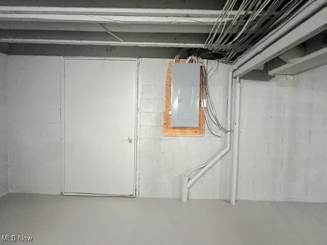 619 N 3rd St, Dennison, OH 44621 - unfinished below grade area featuring electric panel and concrete block wall