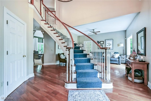 1681 State Rd, Warren, OH 44481 - stairs with wood finished floors and ceiling fan