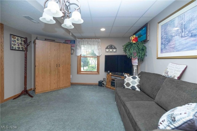 937 Amundsen Dr, Canal Fulton, OH 44614 - living area featuring carpet floors, a chandelier, a drop ceiling, and recessed lighting