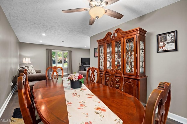12145 The Blfs, Strongsville, OH 44136 - dining space with a textured ceiling, ceiling fan, recessed lighting, and dark wood-style flooring