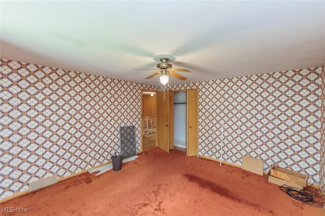 2375 Glendon Rd, University Heights, OH 44118 - bonus room with wallpapered walls, a ceiling fan, and carpet flooring