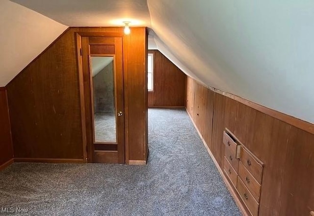 920 Washington Ave, Girard, OH 44420 - bonus room featuring carpet, wood walls, and vaulted ceiling