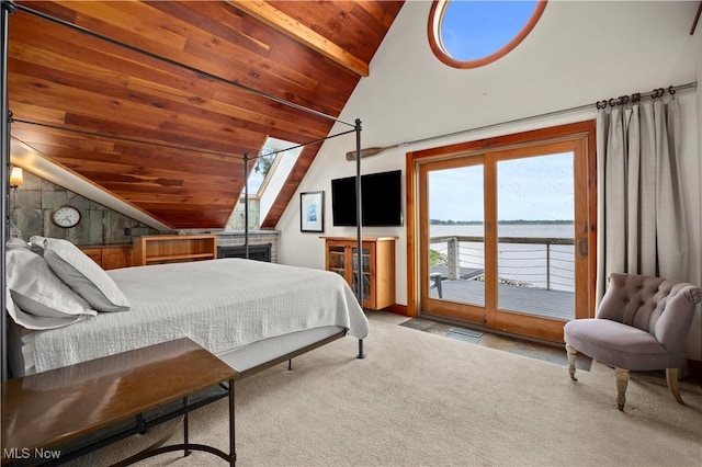 731 Cedar Point Rd, Sandusky, OH 44870 - carpeted bedroom featuring wooden ceiling and access to exterior