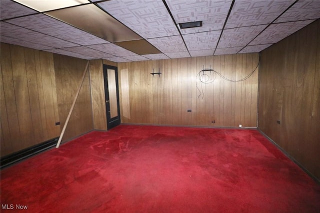 417 Logan Ave, Mingo Junction, OH 43938 - finished basement with carpet floors, a drop ceiling, and wooden walls