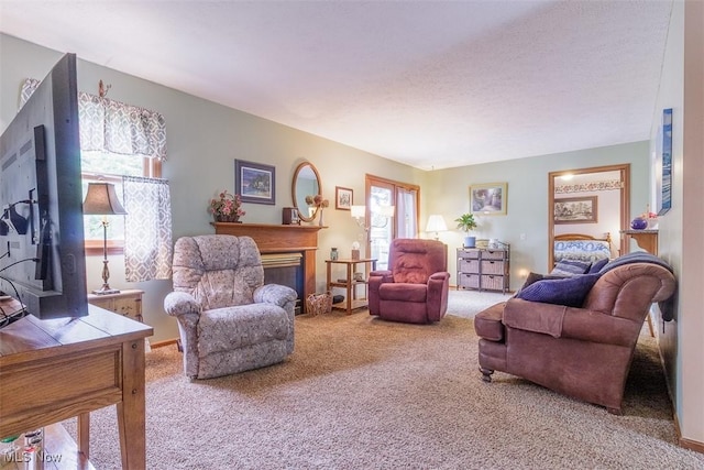 456 Hickory Ln, Salem, OH 44460 - living room with carpet floors, a fireplace, and healthy amount of natural light