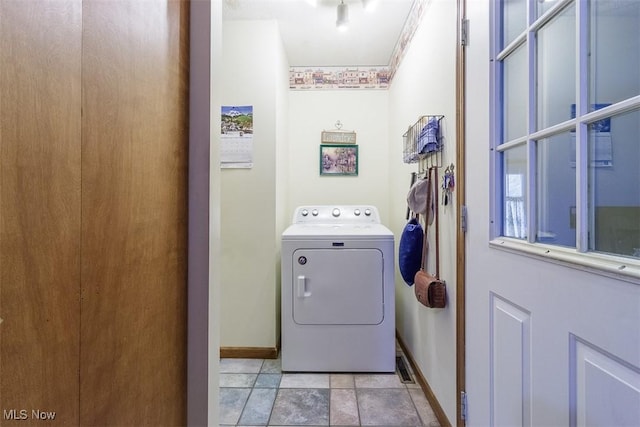 456 Hickory Ln, Salem, OH 44460 - washroom featuring washer / clothes dryer and light stone finish floors