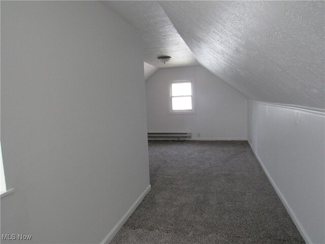 4078 E 154th St, Cleveland, OH 44128 - bonus room featuring a textured ceiling, carpet floors, a baseboard radiator, and lofted ceiling