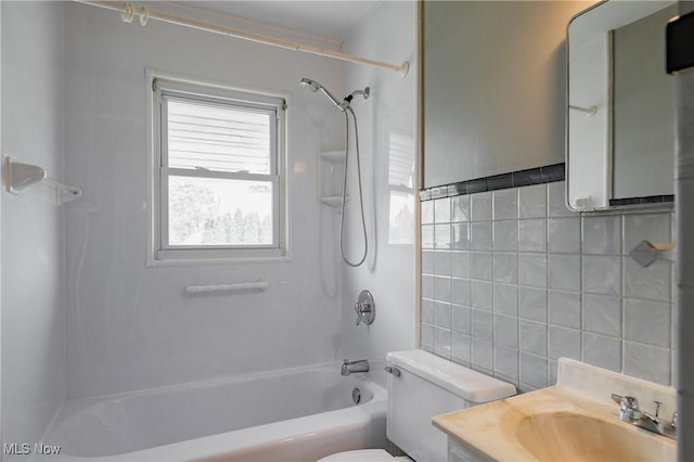 3606 Liberty St, Parkersburg, WV 26104 - full bath featuring tile walls, shower / washtub combination, vanity, and backsplash