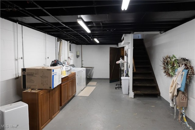 320 Brookfield Ave, Boardman, OH 44512 - basement with separate washer and dryer, concrete block wall, and stairway