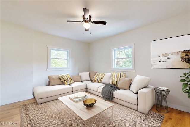 209 Beechwood Blvd, Wintersville, OH 43953 - living room with healthy amount of natural light, ceiling fan, and light wood finished floors