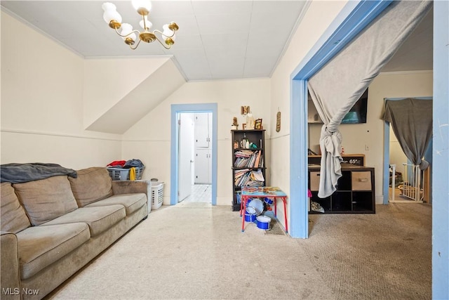 83 S Pleasant St, Oberlin, OH 44074 - living area featuring carpet flooring, a chandelier, and ornamental molding