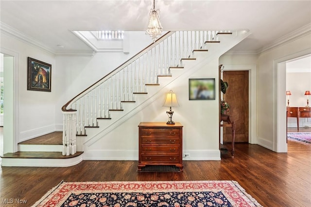 2820 W Park Blvd, Shaker Heights, OH 44120 - stairs with wood finished floors, ornamental molding, and a chandelier