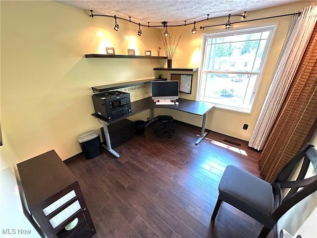 132 Dennis Dr, Cortland, OH 44410 - office area with wood finished floors, track lighting, and a textured ceiling