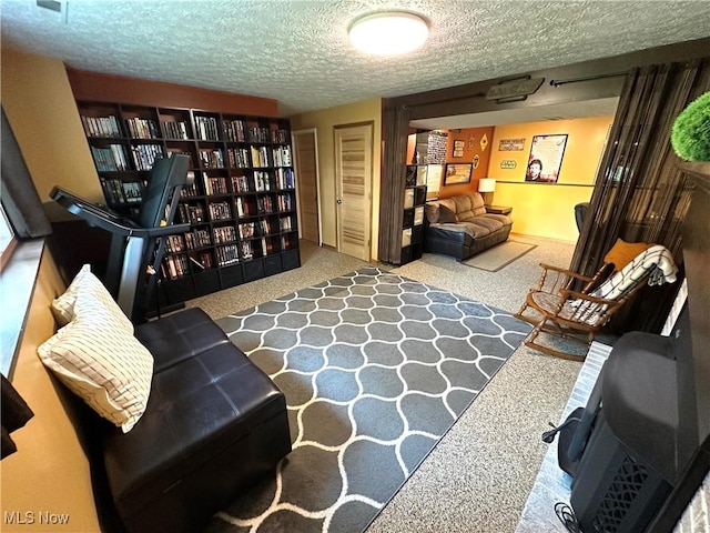 132 Dennis Dr, Cortland, OH 44410 - carpeted living area featuring a textured ceiling