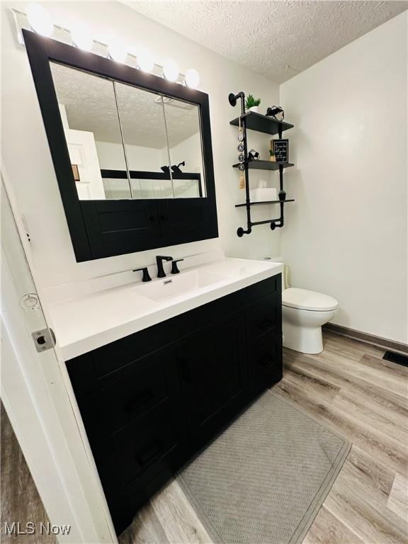 132 Dennis Dr, Cortland, OH 44410 - full bath featuring vanity, wood finished floors, and a textured ceiling