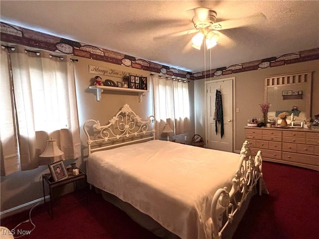 38474 Longs Crossing Rd, Leetonia, OH 44431 - bedroom featuring a textured ceiling, a ceiling fan, and dark carpet